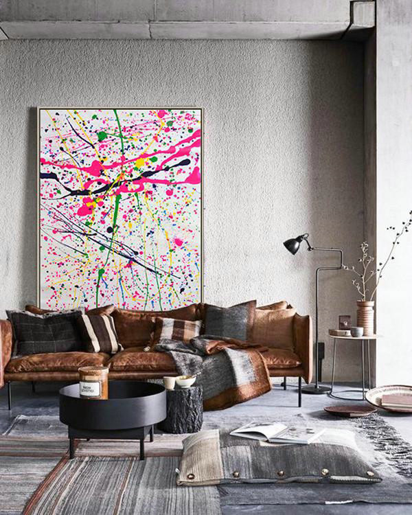 Handmade Painting Large Abstract Art,Vertical Palette Knife Contemporary Art,Large Wall Art Home Decor,Pink,White,Black,Yellow,Green.etc